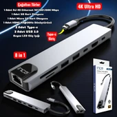 Technow 8 in1 4K Ultra HD Type C USB 3.0 Hub HDMI RJ45 SDTF Adaptör Çoklayıcı thumbnail 1