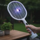 USB Şarjlı Beyaz Renk Kendiliğinden Standlı Şarj Göstergeli UV Işıklı Sinek Öldürme Raketi LTD-718 (5365) thumbnail 4