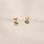 Gümüş Küpe - 925 Ayar Gümüş Minimal Firuze (Turkuaz) Taşlı Küpe - 5