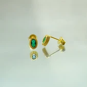 Gümüş Küpe - Kadın 0.50 Karat Zümrüt Taşlı Sade Minimal Tasarım 925 Ayar Gümüş Küpe - 2