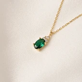 Gümüş Kolye - Zümrüt Oval Taşlı 925 Ayar Gümüş Kolye - 3