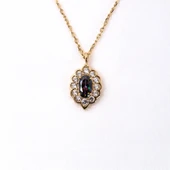 Gümüş Kolye - Oval Mistik Topaz Taşlı Yanları Zirkon Taşlı Modern Tasarım 925 Ayar Gümüş Kolye - 1