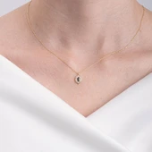 Gümüş Kolye - Oval Mistik Topaz Taşlı Yanları Zirkon Taşlı Modern Tasarım 925 Ayar Gümüş Kolye - 3