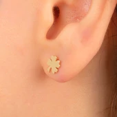 Gümüş Küpe - 925 Ayar Gümüş Minimal Yonca Yaprağı Küpe - 2