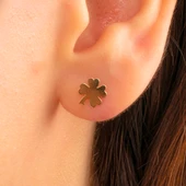 Gümüş Küpe - 925 Ayar Gümüş Minimal Yonca Yaprağı Küpe - 1