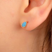 Gümüş Küpe - 925 Ayar Gümüş Damla Modelli Firuze (Turkuaz) Taşlı Küpe - 2