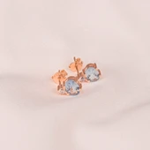 Gümüş Küpe - 925 Ayar Gümüş Oval Blue Topaz Taşlı Tektaş Küpe - 7