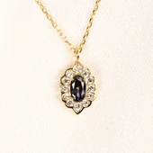 Gümüş Kolye - Oval Mistik Topaz Taşlı Yanları Zirkon Taşlı Modern Tasarım 925 Ayar Gümüş Kolye - 5