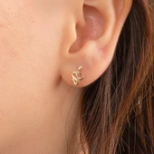 Gümüş Küpe - 925 Ayar Gümüş Yılan Desenli Taşlı Minimal Küpe - 2