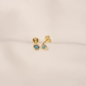 Gümüş Küpe - 925 Ayar Gümüş Minimal Firuze (Turkuaz) Taşlı Küpe - 4