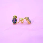 Gümüş Küpe - 1.10 Karat Mistik Topaz Oval Taşlı 925 Ayar Gümüş Küpe - 1