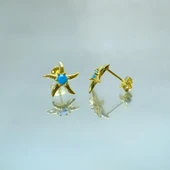 Gümüş Küpe - Kadın Yuvarlak Firuze (Turkuaz) Taşlı Deniz Yıldızı 925 Ayar Gümüş Küpe - 3