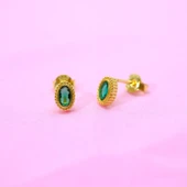 Gümüş Küpe - Kadın 0.50 Karat Zümrüt Taşlı Sade Minimal Tasarım 925 Ayar Gümüş Küpe - 1