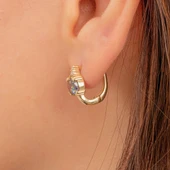 Gümüş Küpe - 925 Ayar Gümüş Oval Mistik Topaz Taşlı Tektaş Küpe - 3