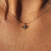 Gümüş Kolye - Tasarım Kirpik Nazar Boncuğu Lacivert Mineli Tasarım Stil Modern 925 Ayar Gümüş Kolye - 4