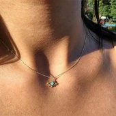 Gümüş Kolye - Tasarım Kirpik Nazar Boncuğu Firuze Mineli Göz Tasarım925 Ayar Gümüş Kolye Gümüş Kolye thumbnail 1