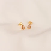 Gümüş Küpe - 925 Ayar Gümüş Damla Desenli Zultanit Taşlı Küpe - 6