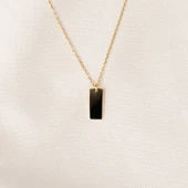 Gümüş Kolye - Harf Yazılabilir Dikdörtgen Plaka 925 Ayar Gümüş Kolye - 7