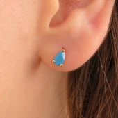 Gümüş Küpe - 925 Ayar Gümüş Damla Modelli Firuze (Turkuaz) Taşlı Küpe - 1