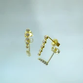 Gümüş Küpe - 925 Ayar Sıra Taşlı Modern Tasarım Zirkon Taşlı Gümüş Küpe - 3