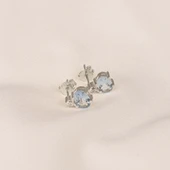 Gümüş Küpe - 925 Ayar Gümüş Oval Blue Topaz Taşlı Tektaş Küpe - 8