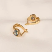 Gümüş Küpe - 925 Ayar Gümüş Oval Mistik Topaz Taşlı Tektaş Küpe - 6