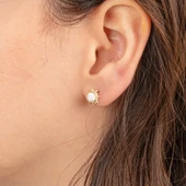 Gümüş Küpe - 925 Ayar Gümüş Opal Taşlı Güneş Desenli Küpe - 3