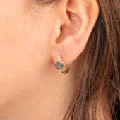 Gümüş Küpe - 925 Ayar Gümüş Oval Mistik Topaz Taşlı Tektaş Küpe - 2