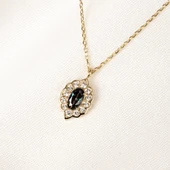 Gümüş Kolye - Oval Mistik Topaz Taşlı Yanları Zirkon Taşlı Modern Tasarım 925 Ayar Gümüş Kolye - 7