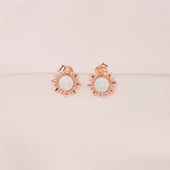 Gümüş Küpe - 925 Ayar Gümüş Opal Taşlı Güneş Desenli Küpe - 8