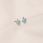 Gümüş Küpe - 925 Ayar Gümüş Minimal Kaktüs Modelli Firuze (Turkuaz) Taşlı Küpe - 6