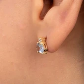 Gümüş Küpe - 925 Ayar Gümüş Oval Blue Topaz Taşlı Tektaş Küpe - 3