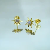 Gümüş Küpe - 925 Ayar Zirkon Taşlı Yıldız Model Gümüş Küpe - 1