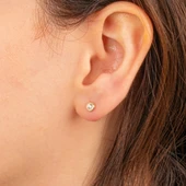 Gümüş Küpe - 925 Ayar Gümüş Minimal Yuvarlak Taşlı Küpe - 3