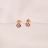 Gümüş Küpe - 925 Ayar Gümüş Minimal Yuvarlak Taşlı Küpe - 7