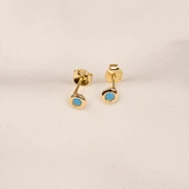 Gümüş Küpe - 925 Ayar Gümüş Minimal Firuze (Turkuaz) Taşlı Küpe - 6