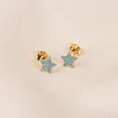 Gümüş Küpe - 925 Ayar Gümüş Firuze (Turkuaz) Taşlı Minimal Yıldız Küpe - 5