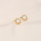 Gümüş Küpe - 925 Ayar Gümüş Opal Taşlı Güneş Desenli Küpe - 5