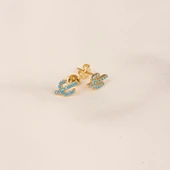 Gümüş Küpe - 925 Ayar Gümüş Minimal Kaktüs Modelli Firuze (Turkuaz) Taşlı Küpe - 3