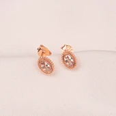 Gümüş Küpe - 925 Ayar Gümüş Oval Taşlı Tasarım Küpe - 7