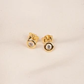 Gümüş Küpe - 925 Ayar Gümüş Minimal Yuvarlak Taşlı Küpe - 6