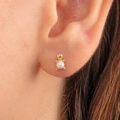 Gümüş Küpe - 925 Ayar Gümüş İnci Modelli Küpe - 1