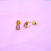 Gümüş Küpe - 925 Ayar Gümüş Damla Desenli Zultanit Taşlı Küpe - 4