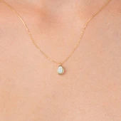 Gümüş Kolye - Opal Oval Taşlı 925 Ayar Gümüş Kolye - 2
