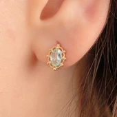 Gümüş Küpe - 925 Ayar Gümüş Vintage Tasarım Green Topaz (Su Yeşili) Taşlı Küpe - 1