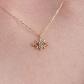 Gümüş Kolye - Firuze Taşlı Göz Tasarım 925 Ayar Gümüş Kolye-Minimal Göz Şık Tasarım Gümüş Kolye - 1