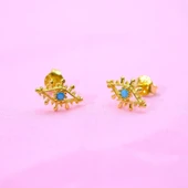 Gümüş Küpe - Kadın Minimal Firuze (Turkuaz) Taşlı Göz Tasarım 925 Ayar Gümüş Küpe - 2