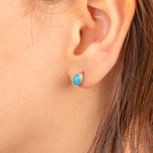 Gümüş Küpe - 925 Ayar Gümüş Firuze (Turkuaz) Taşlı Oval Küpe - 3