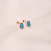 Gümüş Küpe - 925 Ayar Gümüş Firuze (Turkuaz) Taşlı Oval Küpe - 7