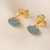 Gümüş Küpe - 925 Ayar Gümüş Sıralı Firuze (Turkuaz) Taşlı Küpe - 6